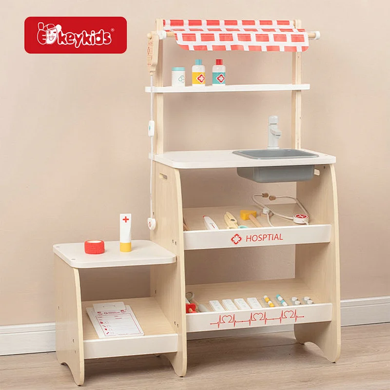 Wooden Doctor Play Set Pretend Medical Kit with Hospital Role-Play Toys, Play Doctor Nurse Simulation W10D887